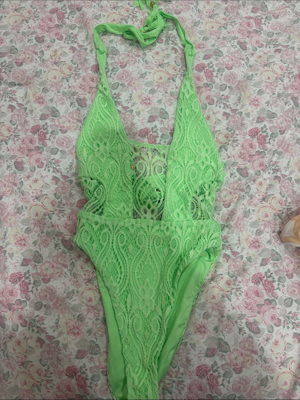 Neon Green Lace One-Piece Swimsuit